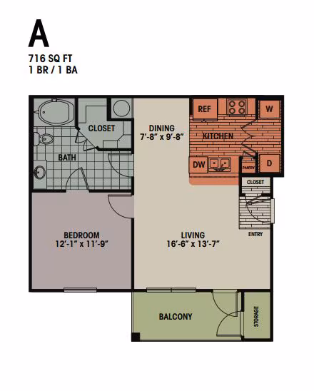 1 Bed • 1 Bath 13106 floor plan